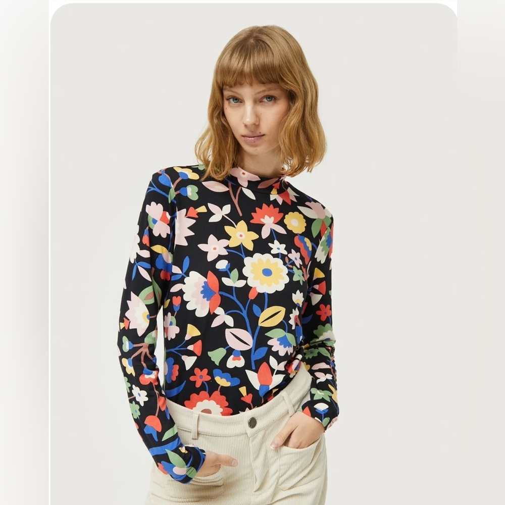 Colorful Floral Long Sleeve Women's Mockneck